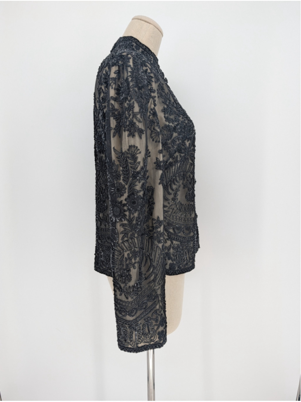 Vintage Adrianna Papell Evening Black Beaded Silk Jacket 90s Size L Y2K Formal - Picture 12 of 16